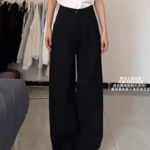 High-Waisted Black Pleated Wide-Leg Jeans for Women - Summer Slimming Loose-Fitting Versatile Straight-Leg Pants