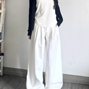 High-Waisted Black Pleated Wide-Leg Jeans for Women - Summer Slimming Loose-Fitting Versatile Straight-Leg Pants