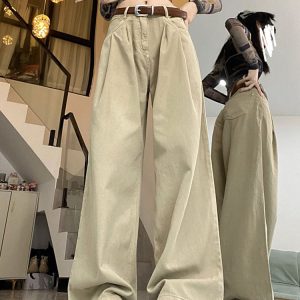 High-Waisted Black Pleated Wide-Leg Jeans for Women - Summer Slimming Loose-Fitting Versatile Straight-Leg Pants