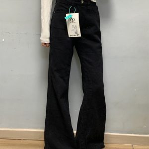 High-Waisted Black Wide-Leg Flared Jeans for Women - 2025 Summer Loose Fit Bell-Bottom Pants