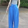 High-Waisted Blue Drawstring Casual Pants for Women - Versatile Wide-Leg Summer 2025 Style