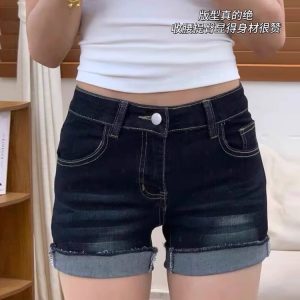 High-Waisted Blue-Gray Denim Shorts for Women - Summer Wide-Leg A-Line Hot Pants, Slim Fit and Flattering Style