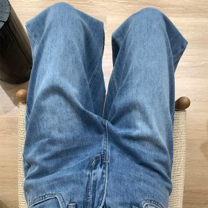 High-Waisted Blue Lightweight Wide-Leg Jeans for Women, Summer Style, Loose Fit, Flattering Straight-Leg Floor-Length Pants