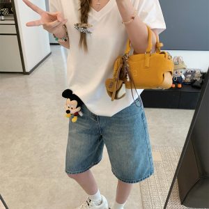 High-Waisted Blue Wide-Leg Denim Shorts for Women - Summer Style, Loose Fit, Versatile Mid-Length Five-Point Shorts