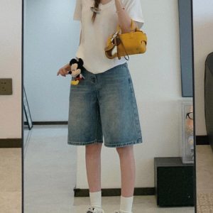 High-Waisted Blue Wide-Leg Denim Shorts for Women - Summer Style, Loose Fit, Versatile Mid-Length Five-Point Shorts