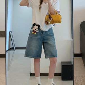 High-Waisted Blue Wide-Leg Denim Shorts for Women - Summer Style, Loose Fit, Versatile Mid-Length Five-Point Shorts