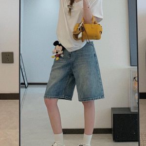 High-Waisted Blue Wide-Leg Denim Shorts for Women - Summer Style, Loose Fit, Versatile Mid-Length Five-Point Shorts