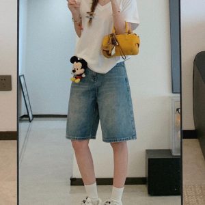 High-Waisted Blue Wide-Leg Denim Shorts for Women - Summer Style, Loose Fit, Versatile Mid-Length Five-Point Shorts