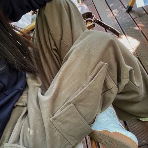 High-Waisted Coffee Color Wide-Leg Casual Pants for Women | Loose Fit Pure Cotton Workwear | Autumn 2022 Fashion