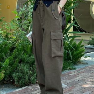 High-Waisted Coffee Color Wide-Leg Casual Pants for Women | Loose Fit Pure Cotton Workwear | Autumn 2022 Fashion