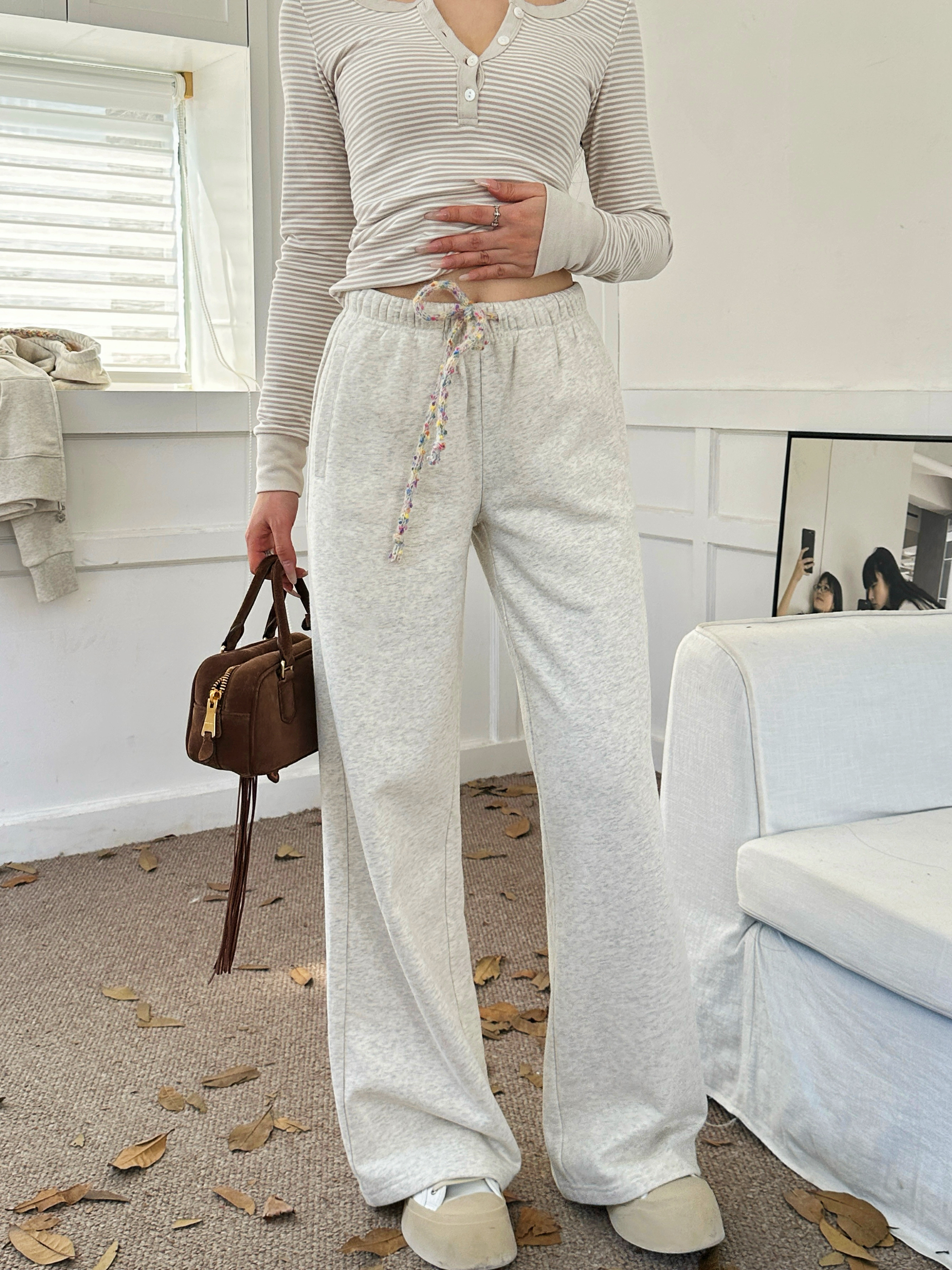 High-Waisted Colorful Rice Sweatpants with Drawstring - Soft & Delicate Milk Skin Feel, Trendy Comfortable Loungewear