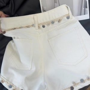 High-Waisted Denim Shorts with Shell Pendant Design for Women - Trendy Slimming Ethnic Style Hot Pants for Summer 2025