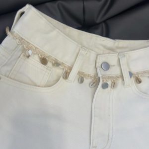 High-Waisted Denim Shorts with Shell Pendant Design for Women - Trendy Slimming Ethnic Style Hot Pants for Summer 2025
