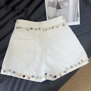 High-Waisted Denim Shorts with Shell Pendant Design for Women - Trendy Slimming Ethnic Style Hot Pants for Summer 2025