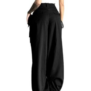 High-Waisted Draped Wide-Leg Pants for Tall Individuals - Minimalist Floor-Length Suit Pants with Pleats, Loose Casual Fit