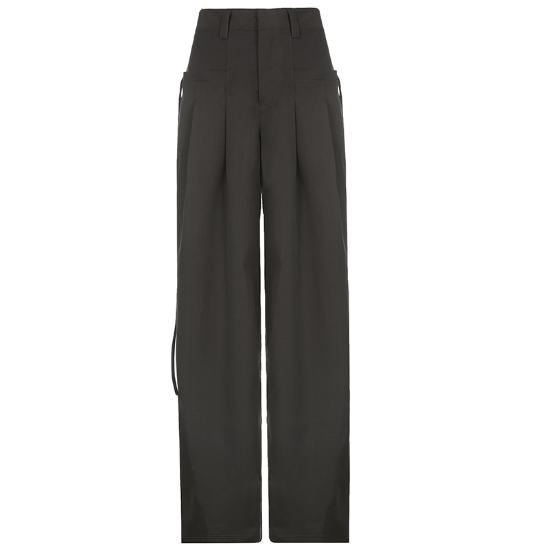 High-Waisted Draped Wide-Leg Pants for Tall Individuals - Minimalist Floor-Length Suit Pants with Pleats, Loose Casual Fit