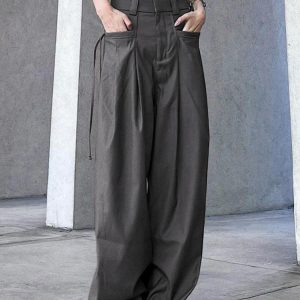 High-Waisted Draped Wide-Leg Pants for Tall Individuals - Minimalist Floor-Length Suit Pants with Pleats, Loose Casual Fit