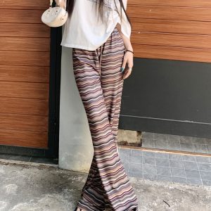 High-Waisted Drawstring Flared Pants for Women - American Style Bell-Bottoms, Casual Spring/Summer 2025, Floor-Length Trousers