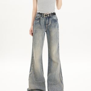 High-Waisted Flared Jeans for Women - American Retro Bell-Bottoms, Slim-Fit Wide-Leg Style for Spring/Summer 2025
