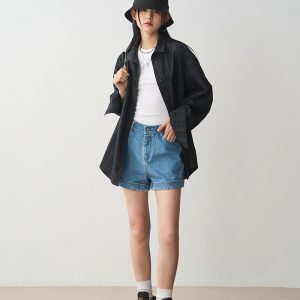High-Waisted Flat Denim Shorts for Women - Versatile Slimming Casual Summer Style 2024