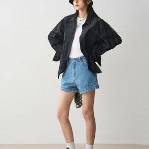 High-Waisted Flat Denim Shorts for Women - Versatile Slimming Casual Summer Style 2024