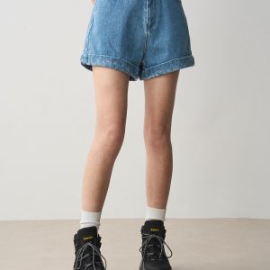 High-Waisted Flat Denim Shorts for Women - Versatile Slimming Casual Summer Style 2024