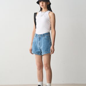 High-Waisted Flat Denim Shorts for Women - Versatile Slimming Casual Summer Style 2024