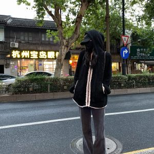 High-Waisted Gray Flared Denim Pants for Women - Versatile Slim-Fit Trousers for Spring and Autumn, Y2K Inspired Style