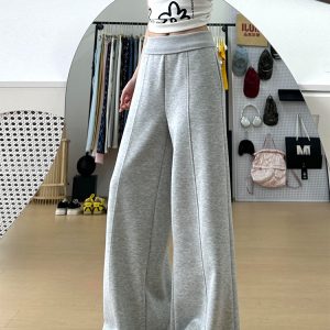 High-Waisted Gray Loose Straight Wide-Leg Casual Pants for Women - Slimming Summer Trousers 2025