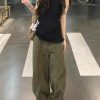High-Waisted Green Deconstructed Curved Knife Jeans for Women – Summer Loose Wide-Leg Slim Straight Pants