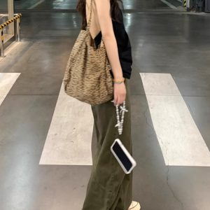 High-Waisted Green Deconstructed Curved Knife Jeans for Women – Summer Loose Wide-Leg Slim Straight Pants