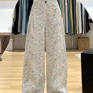 High-Waisted Japanese-Style Printed Graffiti Jeans for Women - Slim-Fit Wide-Leg Straight Pants for Spring 2025