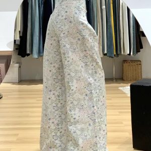 High-Waisted Japanese-Style Printed Graffiti Jeans for Women - Slim-Fit Wide-Leg Straight Pants for Spring 2025