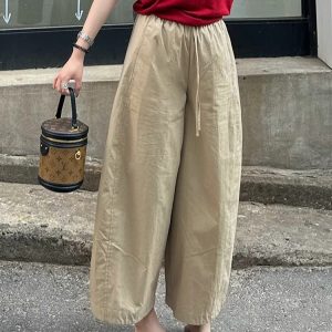 High-Waisted Khaki Wide-Leg Pants for Women, Loose-Fitting Casual Straight-Leg Trousers, Slimming Summer Style 2025