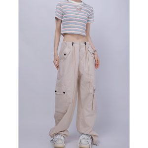 High-Waisted Khaki Work Pants for Women - American Retro Jazz Dance Style, Thin Elastic Casual Trousers