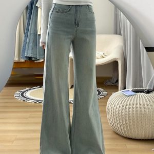 High-Waisted Light-Colored Flared Jeans for Women - Summer Slim Wide-Leg Versatile Straight Pants
