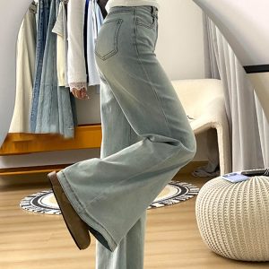 High-Waisted Light-Colored Flared Jeans for Women - Summer Slim Wide-Leg Versatile Straight Pants