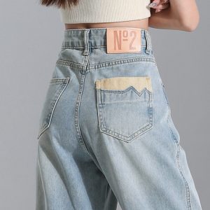 High-Waisted Light-Colored Straight-Leg Jeans for Women - Slimming, Draped Style for Spring & Summer, Petite Fit