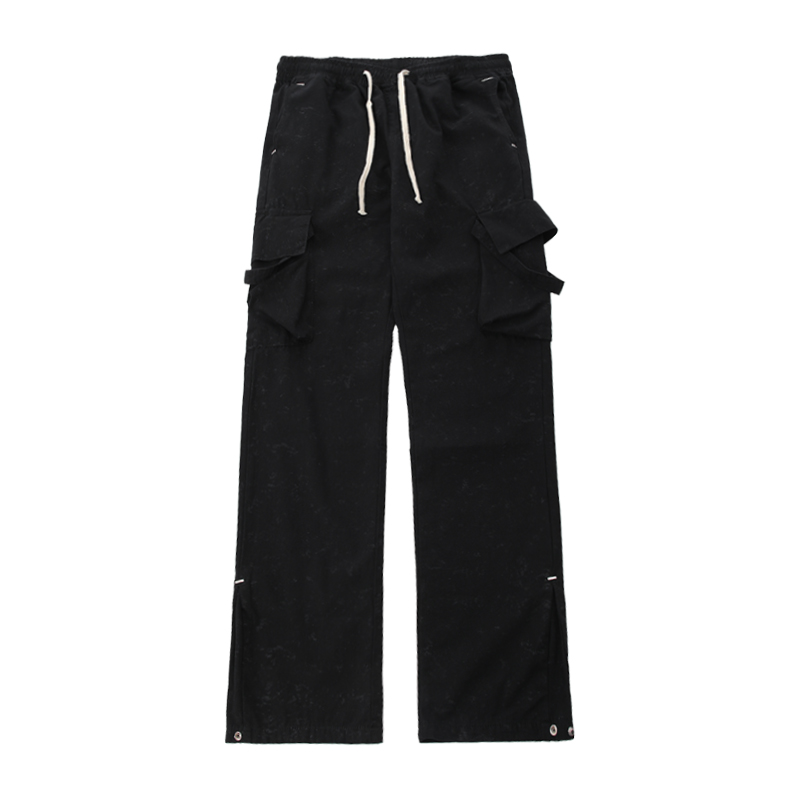 High-Waisted Loose Cargo Pants for Men - Retro Distressed Straight-Leg Design with Multi-Pockets - Casual Street Style