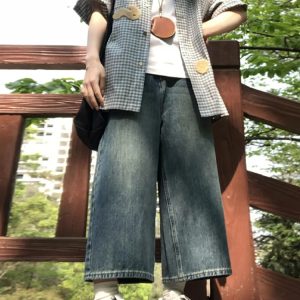 High-Waisted Loose-Fit American Retro Seven-Point Denim Shorts for Women - Summer Wide-Leg Slimming Mid-Length Style
