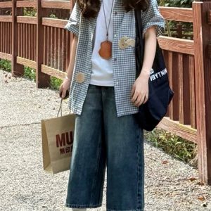 High-Waisted Loose-Fit American Retro Seven-Point Denim Shorts for Women - Summer Wide-Leg Slimming Mid-Length Style