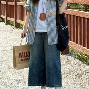 High-Waisted Loose-Fit American Retro Seven-Point Denim Shorts for Women - Summer Wide-Leg Slimming Mid-Length Style