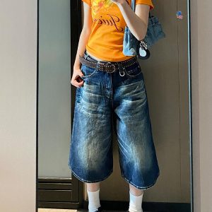 High-Waisted Loose Wide-Leg Denim Shorts for Women - American Style Seven-Point Mid-Length Versatile High Street Fashion