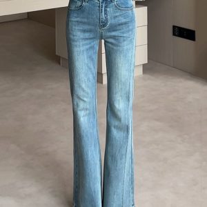 High-Waisted Micro-Flare Jeans for Women - Retro 2025 Summer Style, Light-Colored Petite Wide-Leg Pants