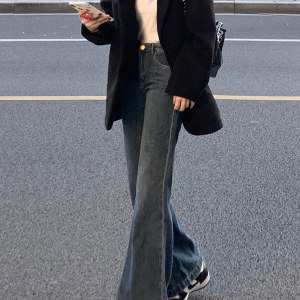 High-Waisted Non-Sticking Flared Jeans for Women - Loose Wide-Leg Summer Style, Slimming Versatile Floor-Length Pants