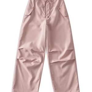 High-Waisted Pink Casual Work Pants for Summer - Thin Elastic Quick-Dry Jazz Dance Sports Trousers