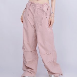 High-Waisted Pink Casual Work Pants for Summer - Thin Elastic Quick-Dry Jazz Dance Sports Trousers