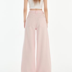 High-Waisted Pink Curved Blade Jeans for Women - Spring/Summer 2025 Slim Fit Loose Wide-Leg American Style Trousers
