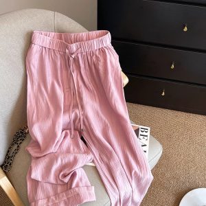 High-Waisted Pink Wide-Leg Pants for Women, Casual Loose-Fitting Draped Trousers, Summer 2025 Fashion, Slimming Straight-Leg Design