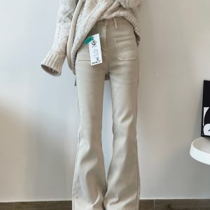 High-Waisted Retro Apricot Flared Jeans for Women - Summer Slim-Fit Straight-Leg Trousers